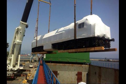 The first two NRE/TZV Gredelj Type GT26CW-2 diesel locomotives for Israel Railways were unloaded at the port of Kishon on August 5.